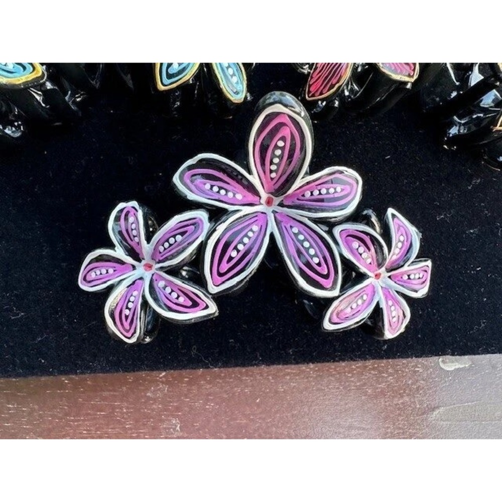 Black Floral Claw Hair Clip Women's Hair Accessory Flower Design Purple